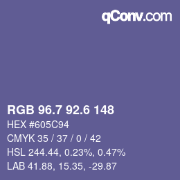 カラーコード: RGB 96.7 92.6 148 | qconv.com