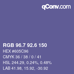 カラーコード: RGB 96.7 92.6 150 | qconv.com