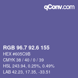 カラーコード: RGB 96.7 92.6 155 | qconv.com