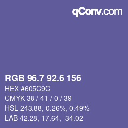 カラーコード: RGB 96.7 92.6 156 | qconv.com