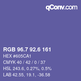 カラーコード: RGB 96.7 92.6 161 | qconv.com