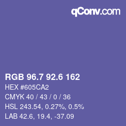 カラーコード: RGB 96.7 92.6 162 | qconv.com