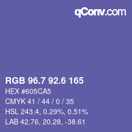 カラーコード: RGB 96.7 92.6 165 | qconv.com