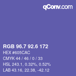 カラーコード: RGB 96.7 92.6 172 | qconv.com