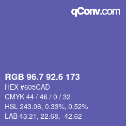 カラーコード: RGB 96.7 92.6 173 | qconv.com