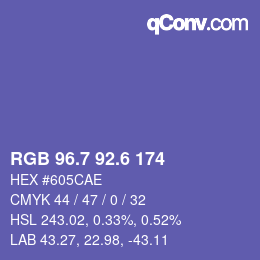 カラーコード: RGB 96.7 92.6 174 | qconv.com