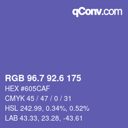 カラーコード: RGB 96.7 92.6 175 | qconv.com