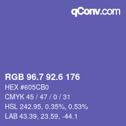 カラーコード: RGB 96.7 92.6 176 | qconv.com