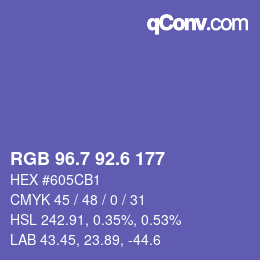 カラーコード: RGB 96.7 92.6 177 | qconv.com