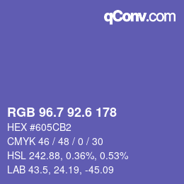 カラーコード: RGB 96.7 92.6 178 | qconv.com