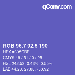 カラーコード: RGB 96.7 92.6 190 | qconv.com
