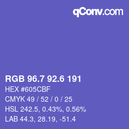 カラーコード: RGB 96.7 92.6 191 | qconv.com