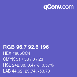 カラーコード: RGB 96.7 92.6 196 | qconv.com