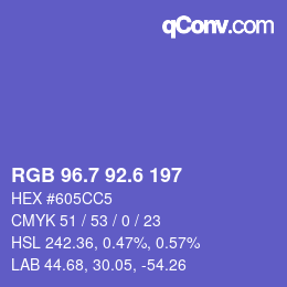 カラーコード: RGB 96.7 92.6 197 | qconv.com