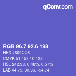 カラーコード: RGB 96.7 92.6 198 | qconv.com