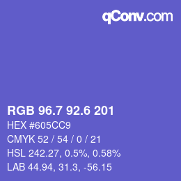 カラーコード: RGB 96.7 92.6 201 | qconv.com