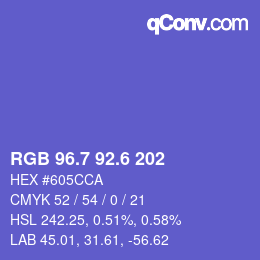 カラーコード: RGB 96.7 92.6 202 | qconv.com