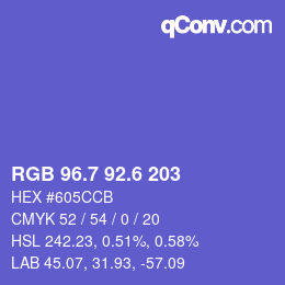 カラーコード: RGB 96.7 92.6 203 | qconv.com