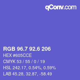 カラーコード: RGB 96.7 92.6 206 | qconv.com
