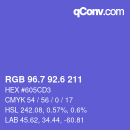 カラーコード: RGB 96.7 92.6 211 | qconv.com