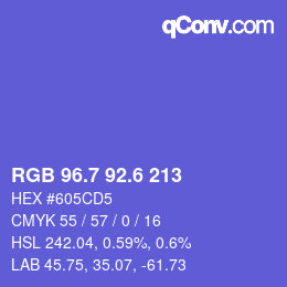 カラーコード: RGB 96.7 92.6 213 | qconv.com