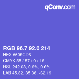 カラーコード: RGB 96.7 92.6 214 | qconv.com