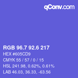 カラーコード: RGB 96.7 92.6 217 | qconv.com