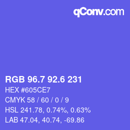 カラーコード: RGB 96.7 92.6 231 | qconv.com
