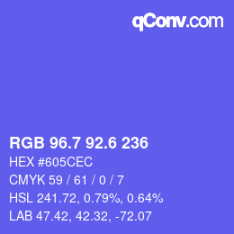 カラーコード: RGB 96.7 92.6 236 | qconv.com