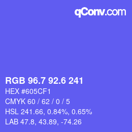 カラーコード: RGB 96.7 92.6 241 | qconv.com
