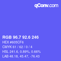 カラーコード: RGB 96.7 92.6 246 | qconv.com