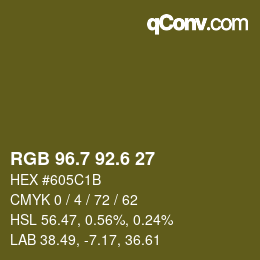 カラーコード: RGB 96.7 92.6 27 | qconv.com