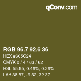 カラーコード: RGB 96.7 92.6 36 | qconv.com