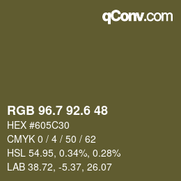 カラーコード: RGB 96.7 92.6 48 | qconv.com