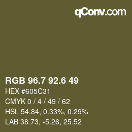 カラーコード: RGB 96.7 92.6 49 | qconv.com