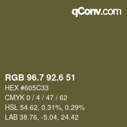 カラーコード: RGB 96.7 92.6 51 | qconv.com