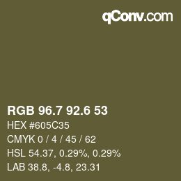 カラーコード: RGB 96.7 92.6 53 | qconv.com