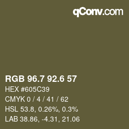 カラーコード: RGB 96.7 92.6 57 | qconv.com