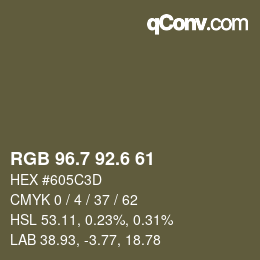 カラーコード: RGB 96.7 92.6 61 | qconv.com