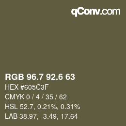 カラーコード: RGB 96.7 92.6 63 | qconv.com