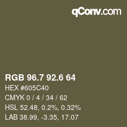 カラーコード: RGB 96.7 92.6 64 | qconv.com
