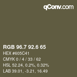 カラーコード: RGB 96.7 92.6 65 | qconv.com