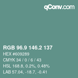 Color code: RGB 96.9 146.2 137 | qconv.com