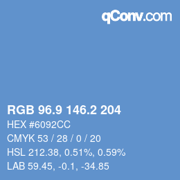 カラーコード: RGB 96.9 146.2 204 | qconv.com