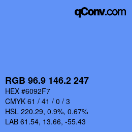 カラーコード: RGB 96.9 146.2 247 | qconv.com