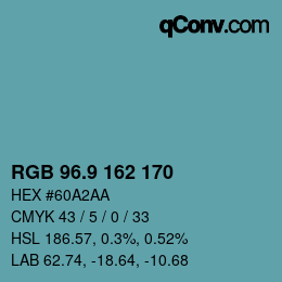 カラーコード: RGB 96.9 162 170 | qconv.com