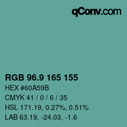 カラーコード: RGB 96.9 165 155 | qconv.com