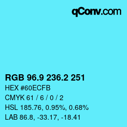 Color code: RGB 96.9 236.2 251 | qconv.com