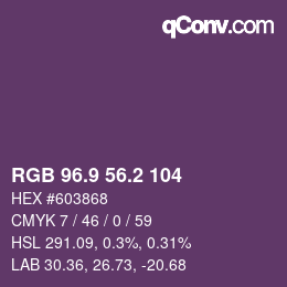 カラーコード: RGB 96.9 56.2 104 | qconv.com