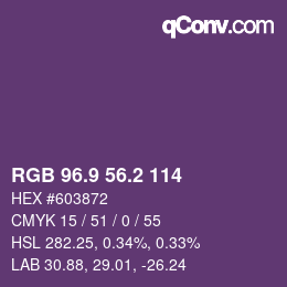 カラーコード: RGB 96.9 56.2 114 | qconv.com